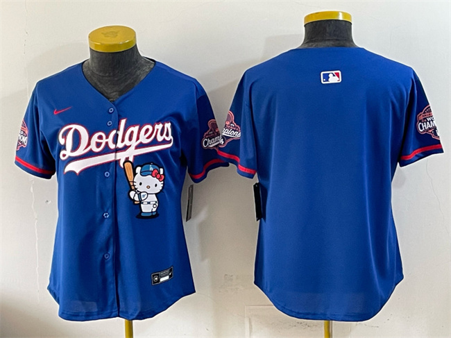 Youth Los Angeles Dodgers Blank Royal Hello Kitty Night 2025 World Series Champions Patch Stitched Baseball Jersey Youth Los Angeles Dodgers Blank Royal Hello Kitty Night 2025 World Series Champions Patch Stitched Baseball Jersey